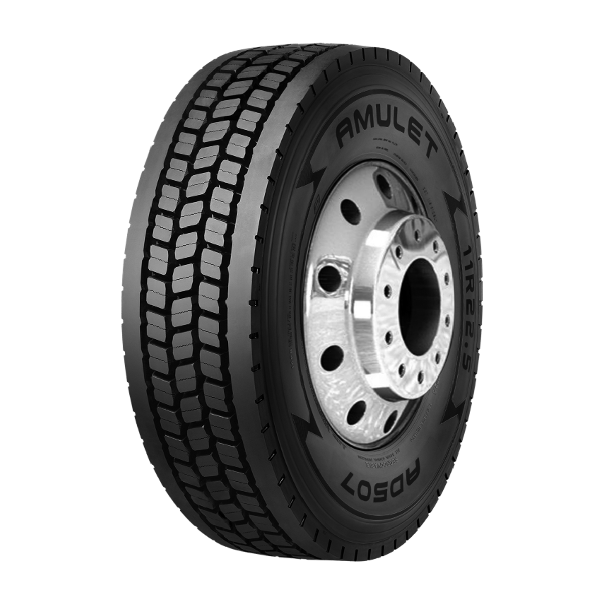 Amulet AD507 closed-shoulder drive tire — official Amulet product render